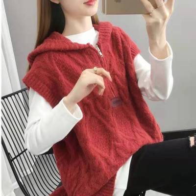 Korean Fashion Hooded Sweater Knit Top Loose Womens Vest Oversized Sweater Spring Autumn Chalecos Para Mujer Sleeveless Coat