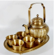 ชุดน้ำชากาโบราณ ทรงฟักทองตอกลาย ถาดน้ำชาทองเหลืองรูปไข่ 8 x 12 นิ้ว