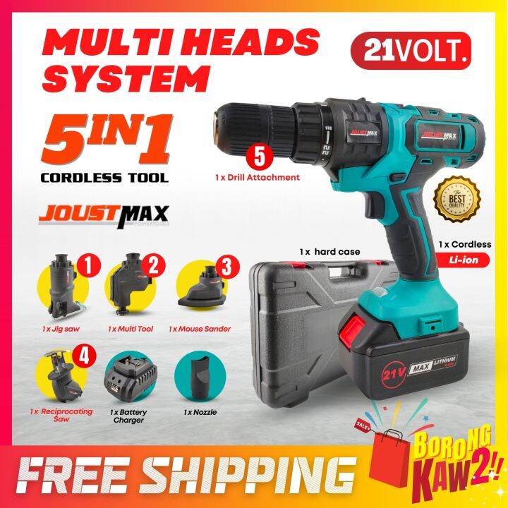 Joustmax Lino 5 In 1 Multi Head Cordless Combo Set Drill Attachment Jig