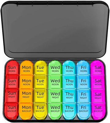Weekly Pill Organizer 4 Times a Day  Daily Pill Box 7 Day  Large Travel Pill Case with 28 Compartment to Hold Medicine  Vitamin Medicine  First Aid St