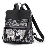 【CC】 Multifunctional Anti-Theft Women  39;s Fashion Oxford Elephant Printed Large Capacity Shoulder