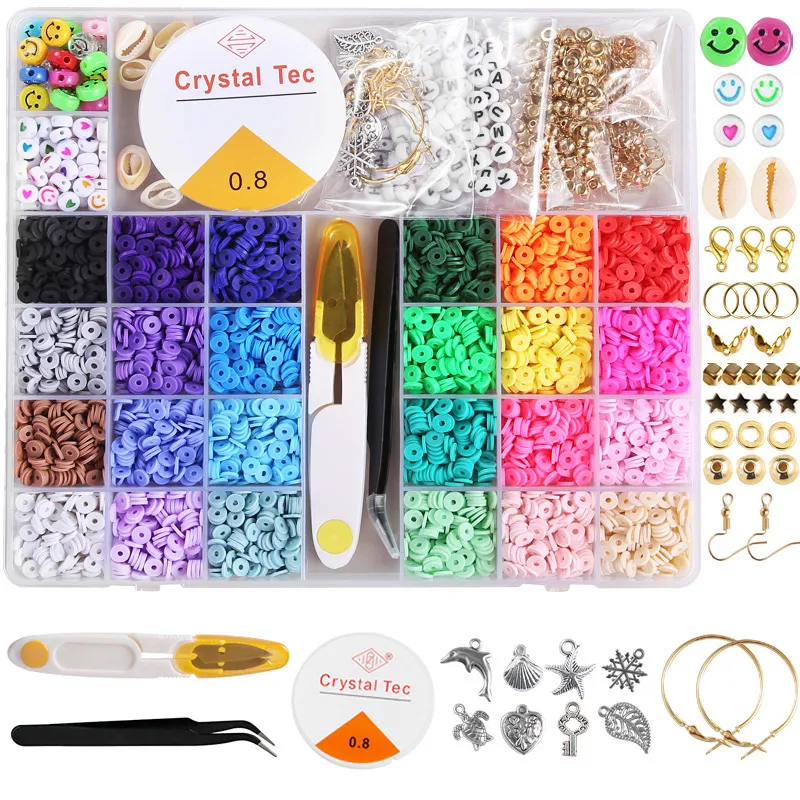 5560 Clay Beads For Jewelry Making Kit Smiley Faces Bead Flat Round Polymer  Clay 