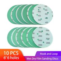 6 Inch 6 Holes Sanding Discs Wet Dry Green Film Dustless Sander Sandpaper Hook and Loop for Woodworking or Automotive Polishing