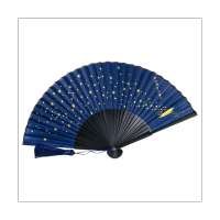 Classic Starry Silk Folding Fan,Chinese Japanese Fabric Bamboo Folding Dance Hand Fan