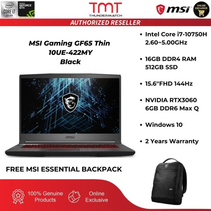 MSI Gaming Laptop GF65 Thin 10UE-422MY Black | i7-10750H | 16GB