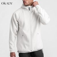 ✥▧♚ OKADY เสื้อแจ็คเก็ตแขนยาวมีฮู้ดสำหรับผู้ชายเสื้อกันหนาวสีพื้นมีซิปเสื้อผ้าออกกำลังกายเล่นกีฬา