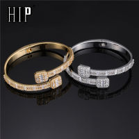 Hip Hop AAA+ Baguette Zirconia Stone Cubic Bangles Copper 6MM Bling Iced Out Bracelets For Men Women Wristband Jewelry Gift