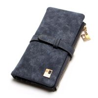 2023 New Fashion Women Wallets Drawstring Nubuck Leather Zipper Long Design Purse Two Fold More Color Clutch Vintage Frosted