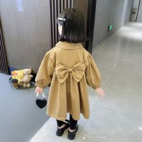 [COD] Girls windbreaker mid-length autumn clothes 2022 new childrens foreign style coat middle and bowknot tops