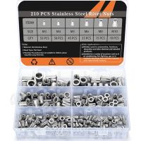 210PCS Stainless Steel Rivet Nut Set 304 Stainless Steel Rivet Nut Flat Head Threaded Rivet nut Insert Nutsert Assortment Kit