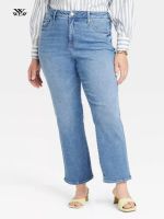 Plus Size Straight Jeans for Women Slim Fitting Stretchy High Waist Denim Washed Loose Mom