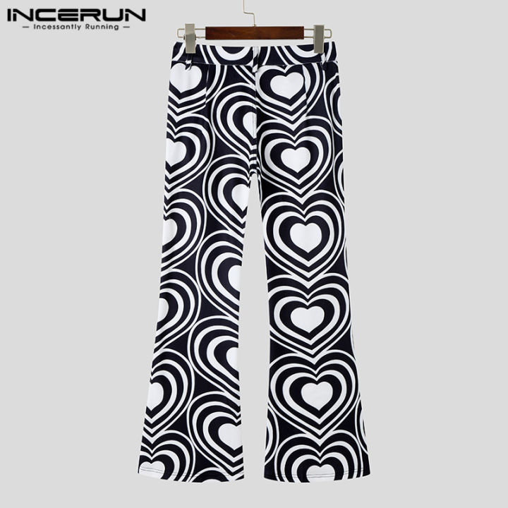 incerun-กางเกงขายาวทรงหลวมผู้ชายขากว้างกางเกงขาบานตลกพิมพ์ลายหัวใจอเนกประสงค์-เสื้อผ้าลำลอง-3