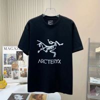 Arcteryx ใหม่ของแท้2023แบรนด์ใหม่แขนสั้นผู้ชายผ้าฝ้ายแนวโน้มแฟชั่นนกในวรรคสั้นๆการพิมพ์เสื้อยืดคอปกรอบเสื้อครึ่งแขนแบบหลวมแคนาดาใหม่