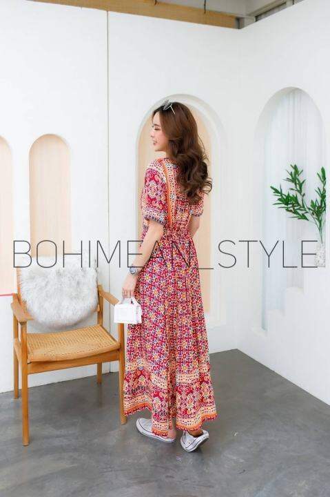 maxi-dress-ชุดเดรสยาว-เดรสโบฮีเมียน-เดรสแฟชั่น-ชุดผู้หญิง-bohemian-ชุดไปเที่ยว