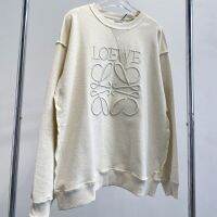 Spring Classic Big Logo Embroidery Long Sleeve Milk Tea Round Neck