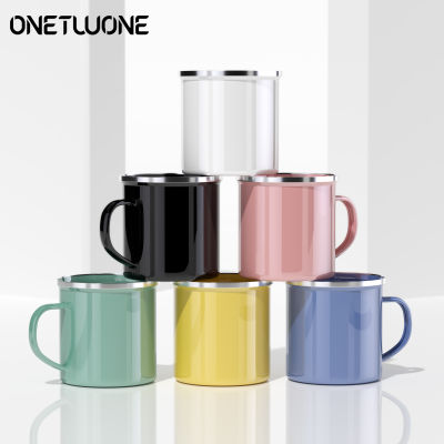 top●Onetwone 350ml Cups Enamel Mugs Coffee Mugs Tea cups Milk cup with handle 6 different Colors Water cups Household Drinkware