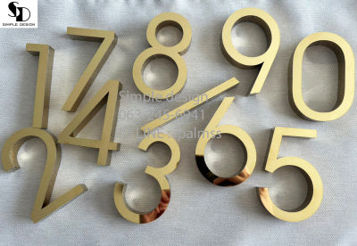 ตัวเลขสแตนเลสสีทองเงา ฟอนต์บางโมเดิร์น ทำจากสแตนเลส304แท้ ขนาด 10 cm.  15 cm.แถมกาวตะปูให้ฟรี !