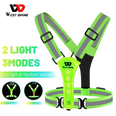 WEST BIKING Adjustable Safety Reflective Cycling Vest Night Running Riding Warning Light USB Rechargeable Outdoor Sport LED Vest