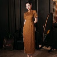 Women Vintage Chinese Style Cheongsams Dresses Elegant Button Side Split Slim Qipao Long Cheongsams Party Gown Large Size 3XL