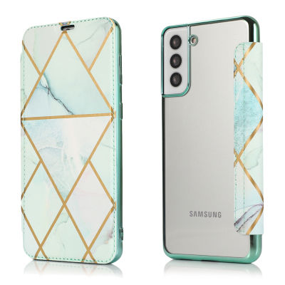[COD] เหมาะสำหรับ Samsung s21ultra เปลือกศัพท์ชุบ S20FE ฝาพับป้องกันศัพท์มือถือ A51 เคสหนังลายหินอ่อน