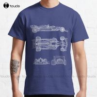 Racing Car Blueprint Project Blue Formula, Wheel Classic T-Shirt Cool Shirts Custom Gift Outdoor Simple Vintag Casual T Shirts