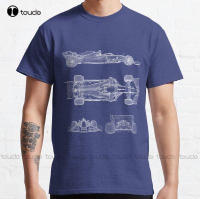 Racing Car Blueprint Project Blue Formula, Wheel Classic T-Shirt Cool&nbsp;Shirts Custom Gift Outdoor Simple Vintag Casual T Shirts