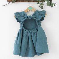 【jeansame dress】 KoreanSummer Infant GirlsFlying Sleeve Cotton Linen ทารกแรกเกิด Baby GirlsDressParty Dresses