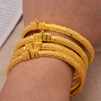 24K Bangles 4PcsSet Bracelet Ethiopian Gold Color Bangles For Women Bijoux Femme African Middle East Dubai Halloween Jewelry
