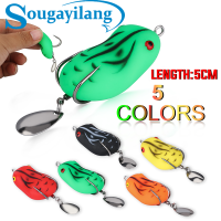 Sougayilangเหยื่อล่อปลา5สี5ซม. 7.6ก. ซิลิโคนเทียมนิ่มกบ3D ตาเหยื่อตกปลาพร้อมตะขอคู่และช้อนหยดน้ำสำหรับเหยื่อตกปลาน้ำจืดน้ำเค็ม