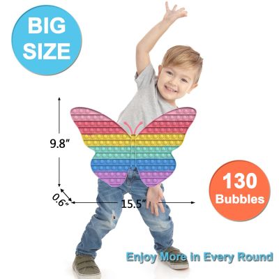 SYMOMOK Fidget Toys Butterfly Jumbo Simple Dimple Poppers Sensory Toy Giant Popit Game Rainbow 130 Bubbles Push Squeeze Toys