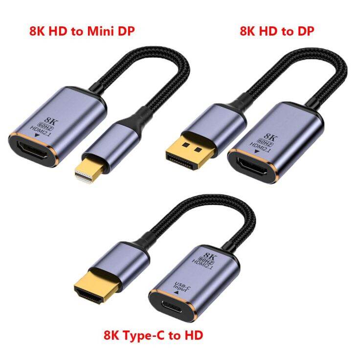 hhyi-จอภาพพรีเมียมแล็ปท็อป-hd-8k-60ตัวแปลง-hz-dp-mini-dp-เป็น-hdmi-อะแดปเตอร์วิดีโอ-hdmi-v2-1ตัวผู้กับ-usb-c-ตัวเมีย