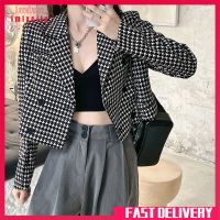 Imixcity ผู้หญิง Houndstooth เสื้อสูทแฟชั่นลำลองสลิมฟิตสองกระดุมเสื้อแขนยาว