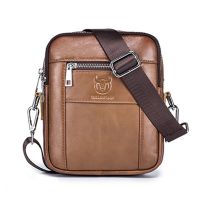 BULLCAPTAIN Casual Mens Messenger Shoulder Bag High Quality Smooth Hardware Zipper Pocket Leather Shoulder Bag for Men