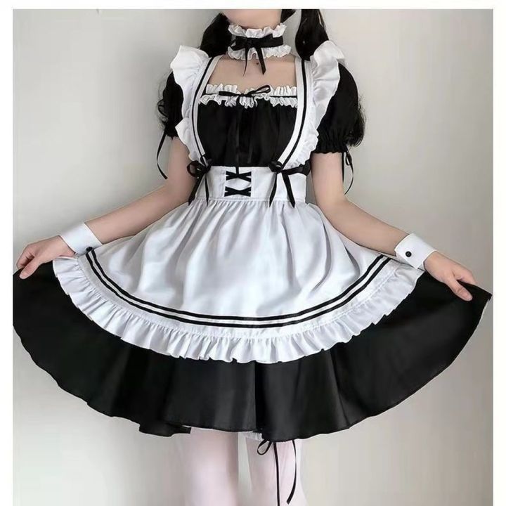 Original】 Black and White Women Maid Outfit Lolita Dress Cute Anime Black  White Apron Cosplay Maid Dress Men Uniform Cafe Costume 