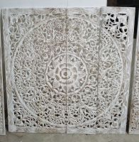 White Wash Mandala Wood Carving Panel 120 x 120 Cm Wooden Carved Plaque Square Panel Wall Art Hanging Wall Decor Asian Art Thai Wood (ไม้แกะสลักไม้ฉลุ สีขาวล้าง 120 x 120 ซม)