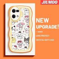 JIUMOO เคส F21สำหรับ OPPO Reno 7 4G Reno 8 4G Pro ลายการ์ตูน Sanrio Family Hello Kitty แฟชั่นลายคลื่นเคสโทรศัพท์โปร่งใสเลนส์กล้องถ่ายรูปเคสกันกระแทกฝาครอบป้องกันซิลิโคนอ่อนชัดเจน