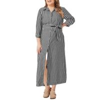 [COD] 2022Wish European and spring autumn winter cardigan temperament commuter striped blue high waist long dress