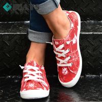 Frauen แฟชั่น Lace Up Festiflache Turnschuhe 2022 Neue Weihnachten Leinwand Schuhe Damen Flache Schuschuhe Böhmen พิมพ์ Turnschuhe