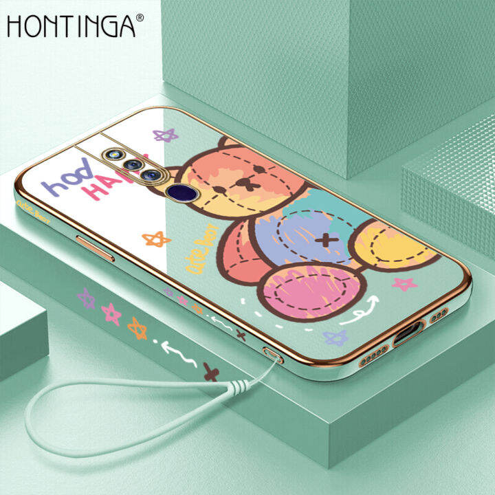 hontinga-เคสโทรศัพท์-oppo-f11-pro-เคสโทรศัพท์-tpu-ทรงสี่เหลี่ยมนิ่มชุบโครเมียมหรูหราลายการ์ตูนตุ๊กตาหมีแฟชั่นมีสีปกป้องกล้องป้องกันเคสยางสำหรับเด็กผู้หญิง