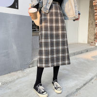 Warm Womens Plaid long Skirt plaided Brown plaid skirt Button Design Bodycon High Waist Autumn Winter Long Girl High waist