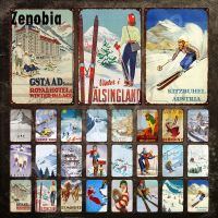 Metal Sign Skiing Kitzbuhel Austria Tin Sign Sport Vintage Plaque Decorative Metal Plate Iron Painting for Ski Slopes Decoration