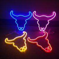 ☃ↂ Animal LED Neon Light Sign Lamp Bull Head Swan Cat Bat Butterfly Wall Night light for Room Party Shop Festival Decor Xmas Gift