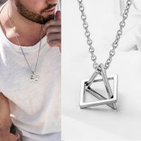 Rinhoo Trendy Interlocking Square Triangle Pendant For Men Stainless Steel Geometric Stacking Streetwear Hip Pop Rock Necklace Fashion Chain Necklaces