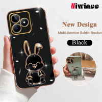 NIWINEE เคสซิลิโคนนิ่มมีที่ยึดรูปกระต่ายเคสโทรศัพท์สำหรับ Realme C51เคส NFC เคสหลังแบบชุบสุดหรู