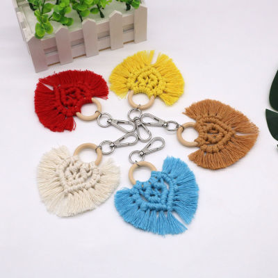 5 Color Boho Bag Pendents Cotton Tassel Ornament Car Keyring Handmade Heart Woven