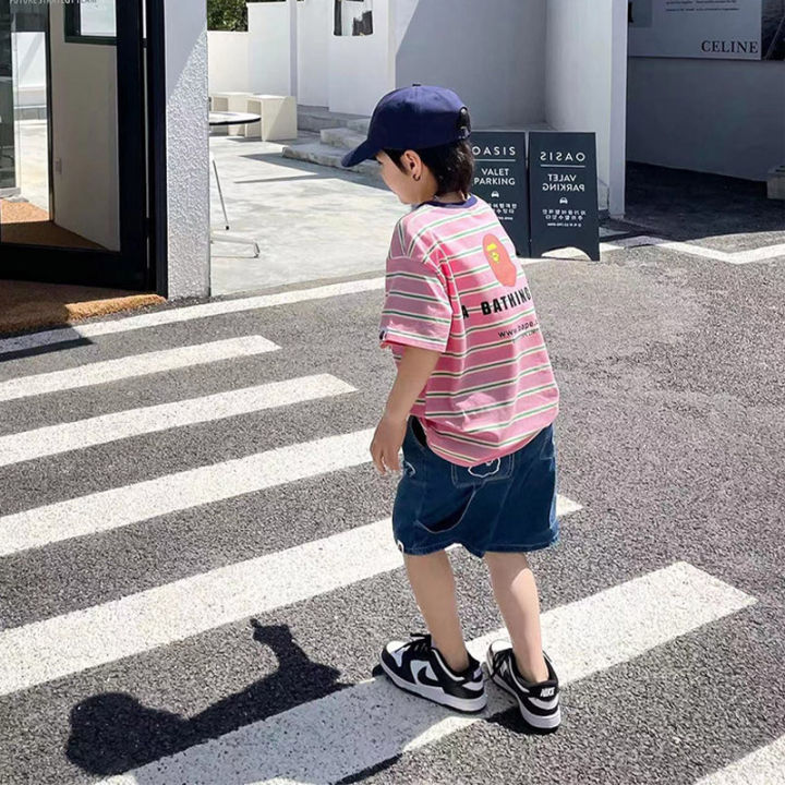 amila-ins-กางเกงเด็กกางเกงยีนส์ขาสั้นทรงหลวมแบรนด์สำหรับเด็กผู้ชายญี่ปุ่น
