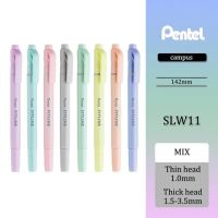 ชุดปากกาเน้นข้อความ Pentel ญี่ปุ่น8สี,ชุดเครื่องเขียนสองชั้นมาคารูนปากกามาร์กเกอร์เรืองแสง Slw11p ปากกาหัวนิ่ม