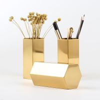 Creative Fashion Trends Gold Pen Holder Cosmetic Eyebrow Pencil Flower Vase Decoration Study Office Business Desktop Storage Box