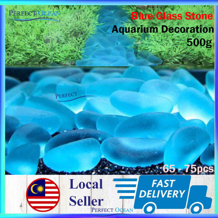 Blue Glass Stone Aquarium Decoration 500g Pebbles Fish Tank Batu Kaca Biru 🌊READY STOCK🌊