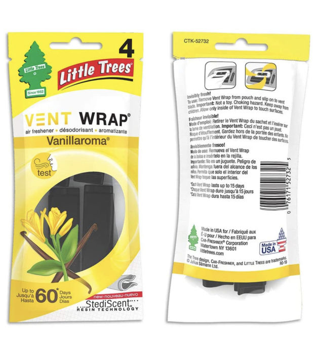 little-trees-vent-wrap-1-ซอง-มี-4-ชิ้น-น้ำหอมปรับอากาศแบบเสียบช่องแอร์-ลิตเติ้ล-ทรีส์-น้ำหอมช่องแอร์-made-in-usa-ราคาที่ระบุต่อสินค้า-1-ชิ้น